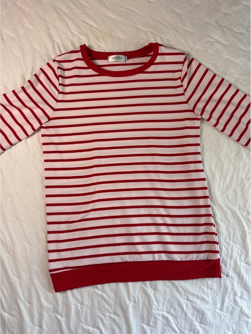 JaceyJane Boutique Red and White Striped Long Sleeve T-Shirt with Heart Elbow Pa